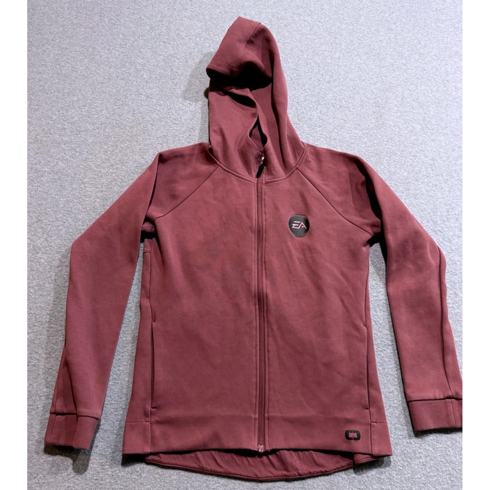 OGIO Womens Full Zip Hoodie Mauve Pink EA Logo Patch Raglan Sweatshirt Size M